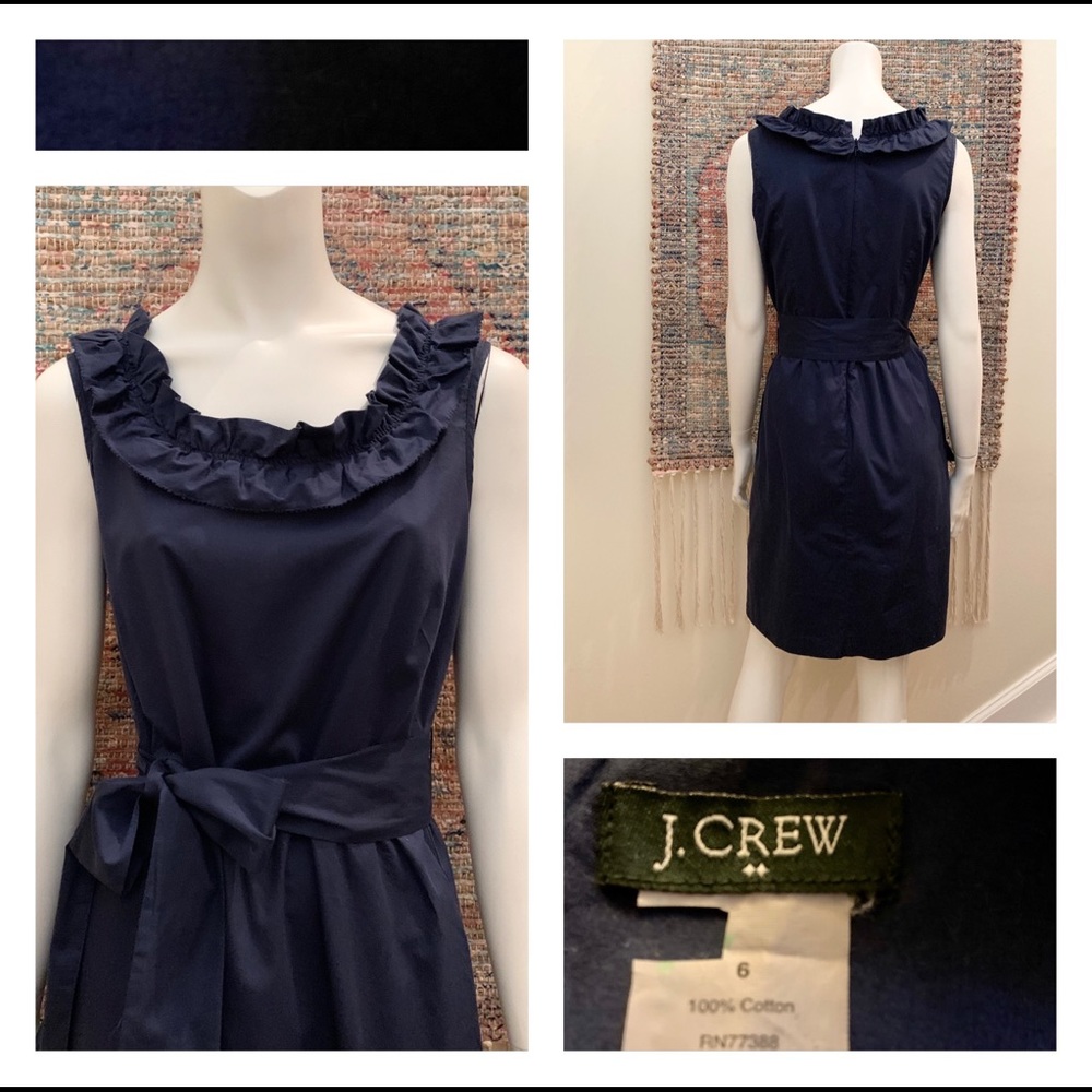 🔻J Crew Blue Cotton Ruffle Neck Sleeveless Dress